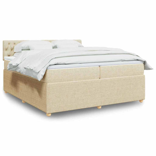 Pat box spring cu saltea, crem, 200x200 cm, textil