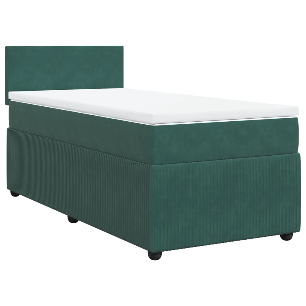 Pat box spring cu saltea, verde închis, 90x190 cm, catifea