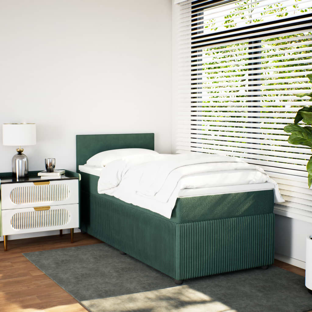 Pat box spring cu saltea, verde închis, 90x190 cm, catifea