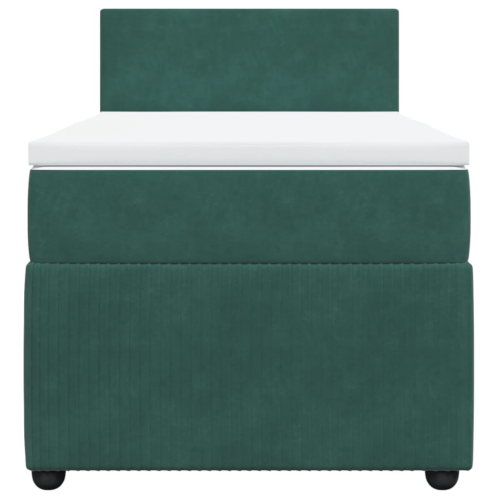 Pat box spring cu saltea, verde închis, 90x190 cm, catifea