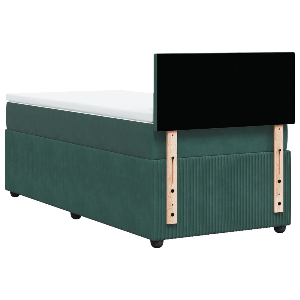 Pat box spring cu saltea, verde închis, 90x190 cm, catifea