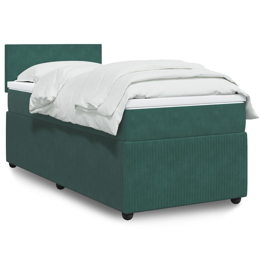 Pat box spring cu saltea, verde închis, 90x190 cm, catifea