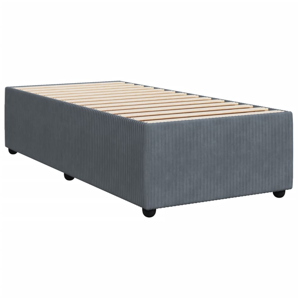 Pat box spring cu saltea, gri închis, 90x200 cm, catifea