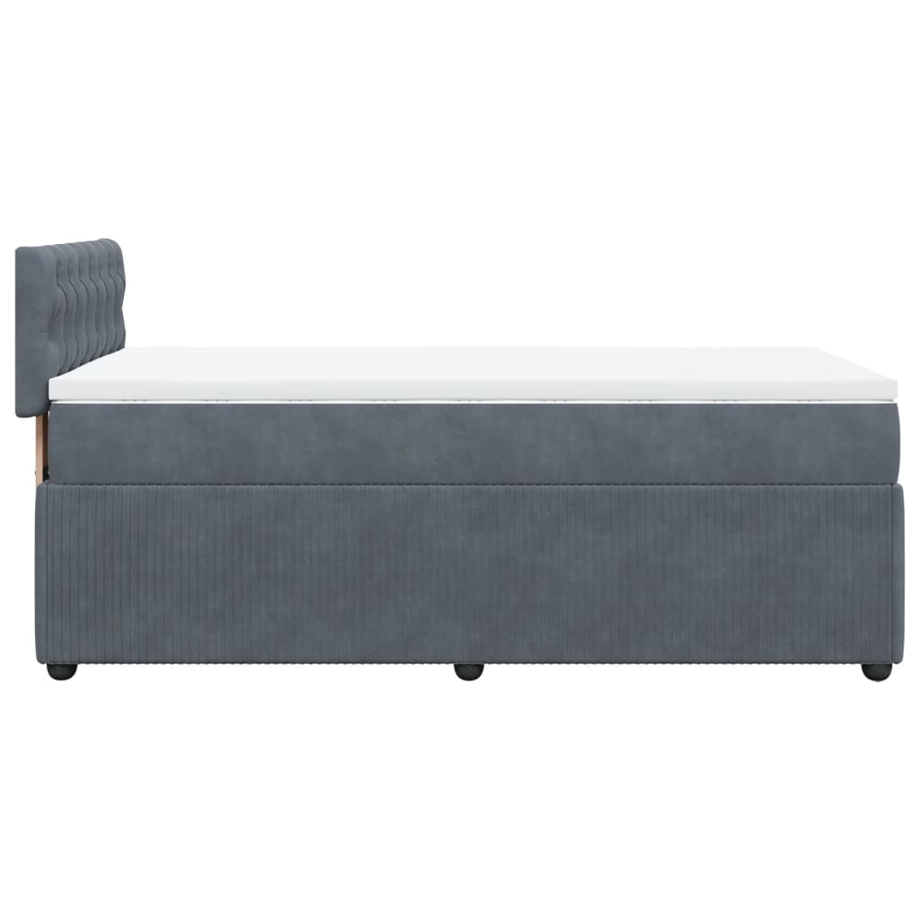 Pat box spring cu saltea, gri închis, 90x200 cm, catifea