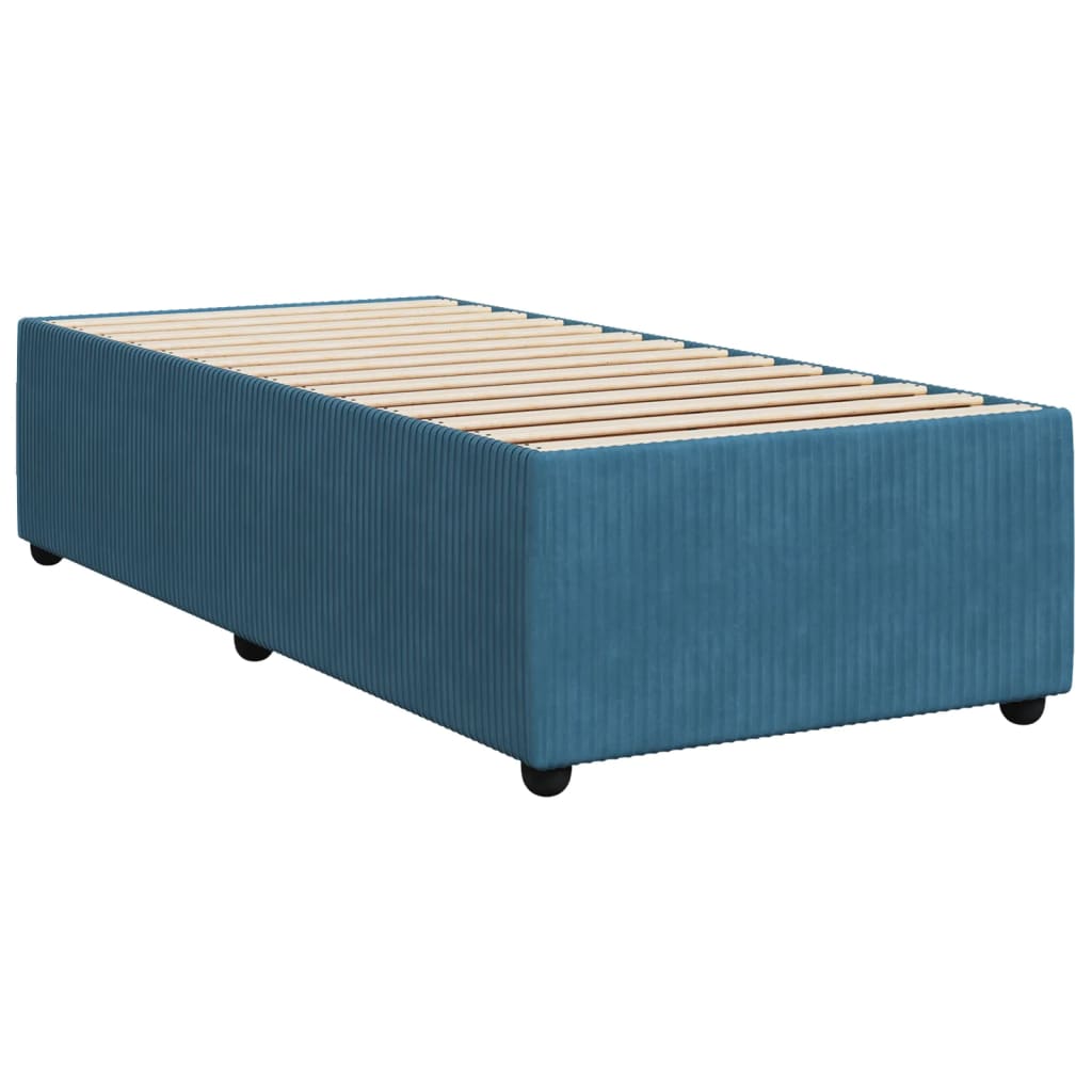 Pat box spring cu saltea, albastru, 90x200 cm, catifea