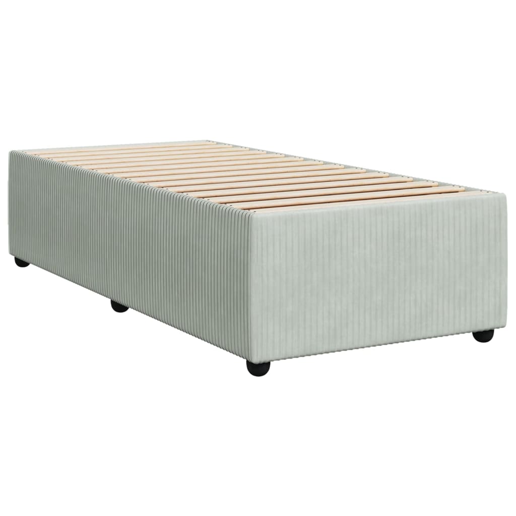 Pat box spring cu saltea, gri deschis, 90x200 cm, catifea