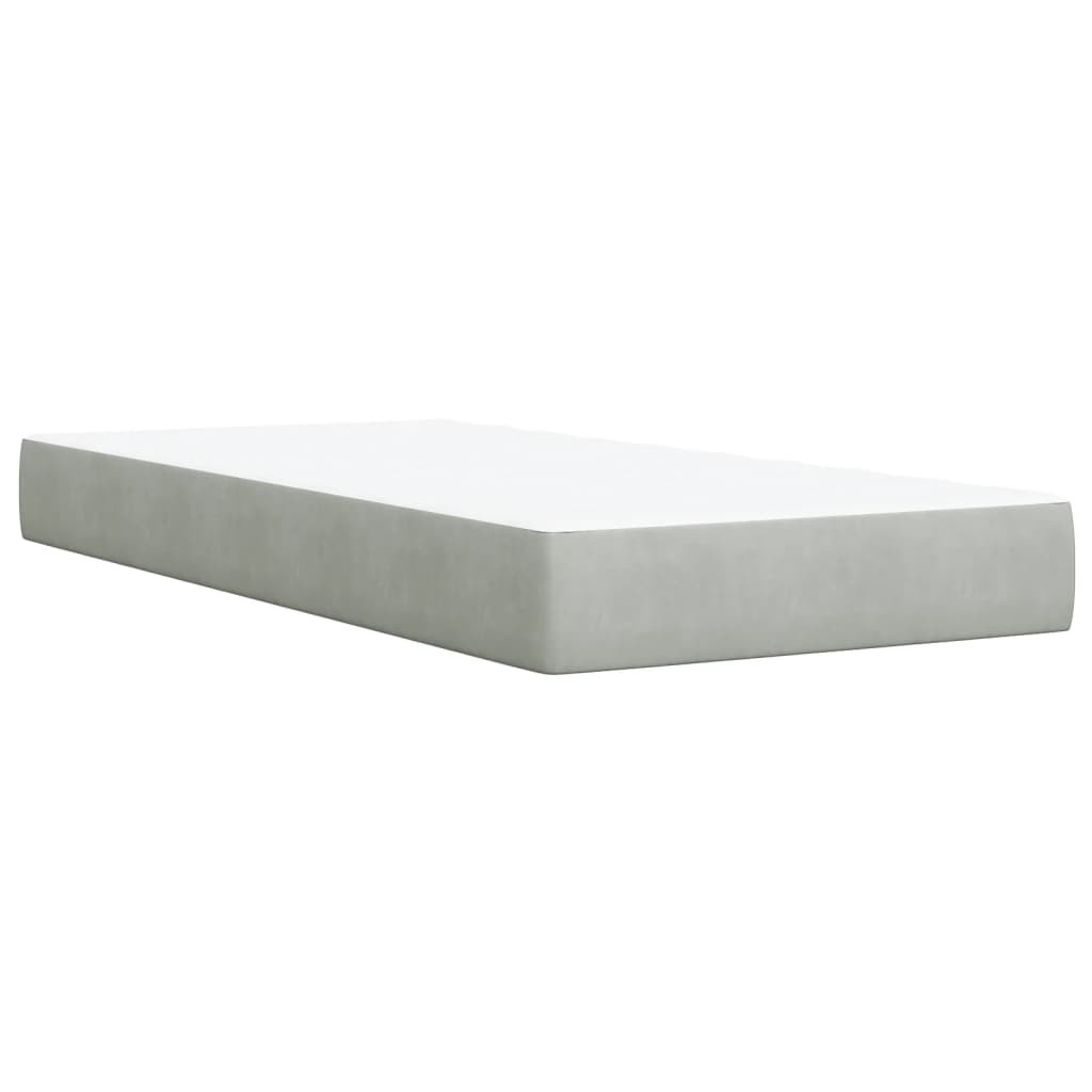 Pat box spring cu saltea, gri deschis, 90x200 cm, catifea