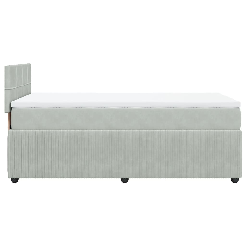 Pat box spring cu saltea, gri deschis, 90x200 cm, catifea