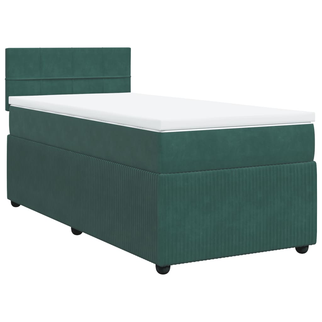 Pat box spring cu saltea, verde închis, 90x200 cm, catifea