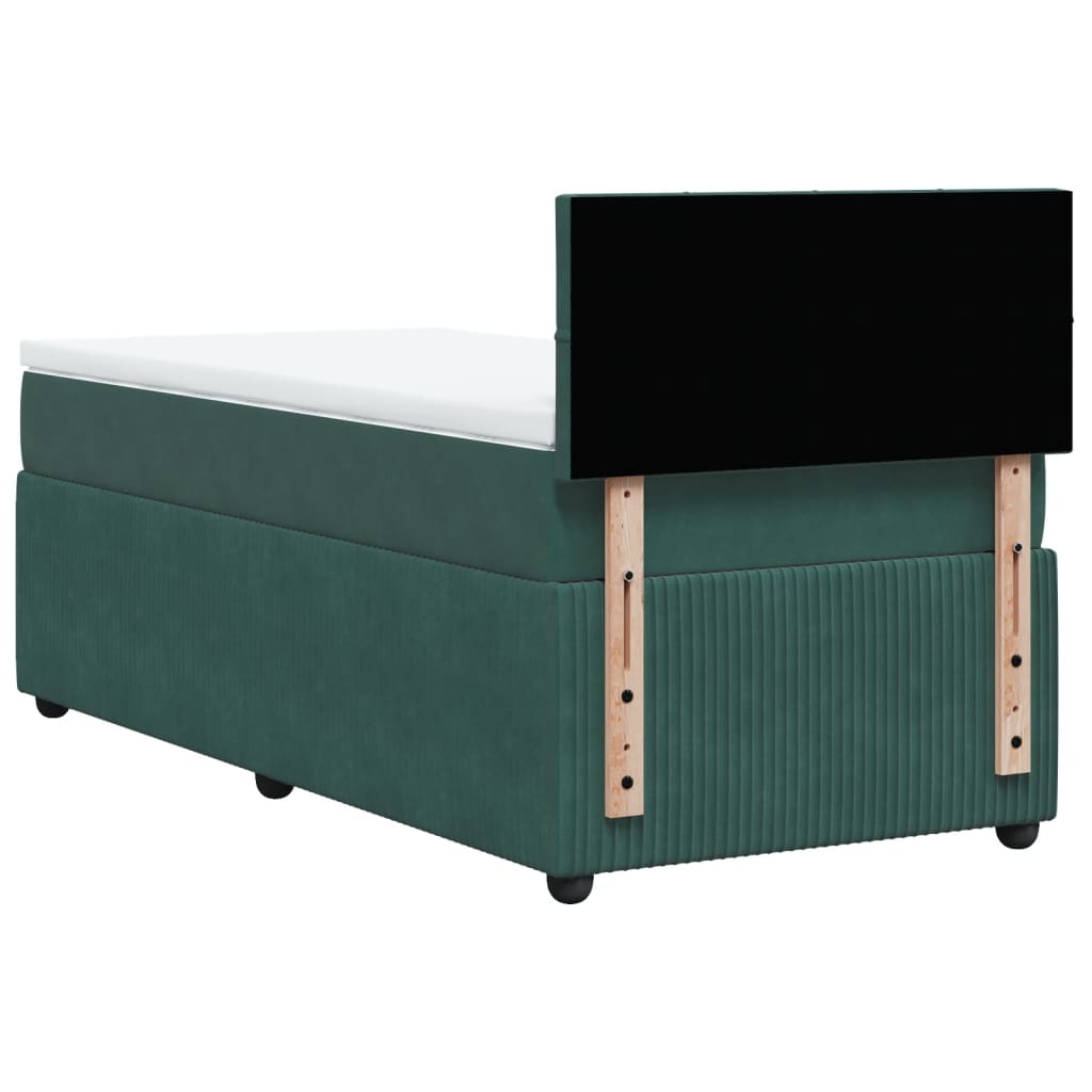 Pat box spring cu saltea, verde închis, 90x200 cm, catifea