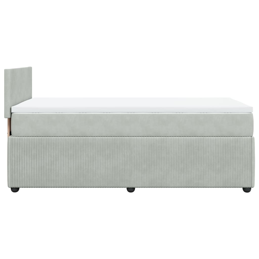 Pat box spring cu saltea, gri deschis, 100x200 cm, catifea