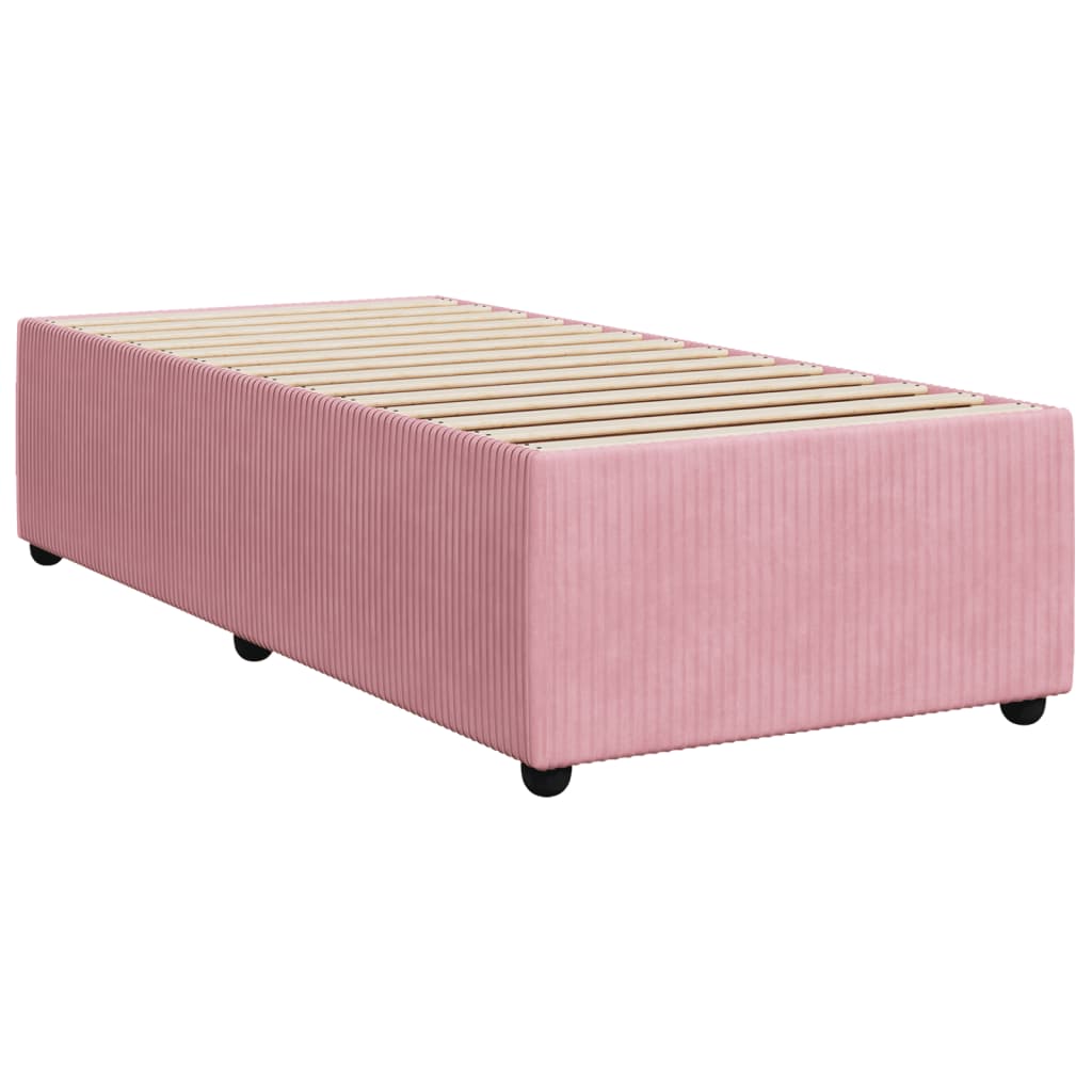 Pat box spring cu saltea, roz, 100x200 cm, catifea