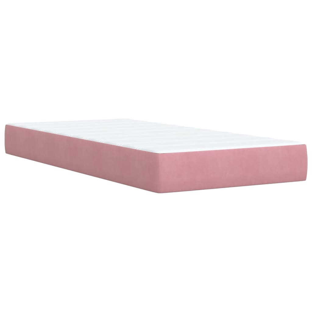 Pat box spring cu saltea, roz, 100x200 cm, catifea