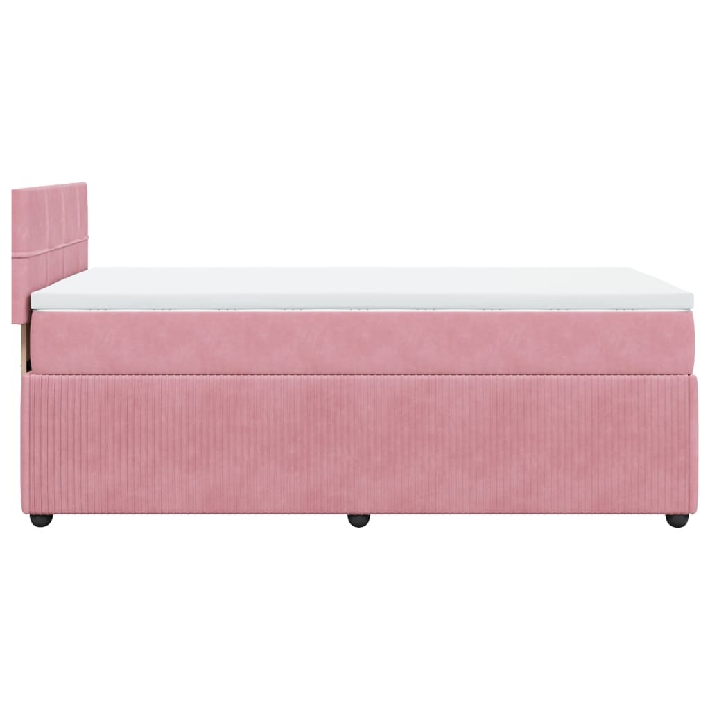 Pat box spring cu saltea, roz, 100x200 cm, catifea