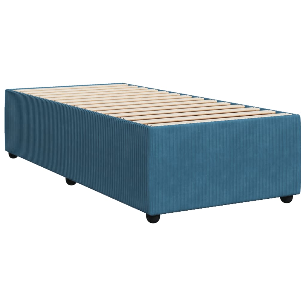 Pat box spring cu saltea, albastru, 100x200 cm, catifea