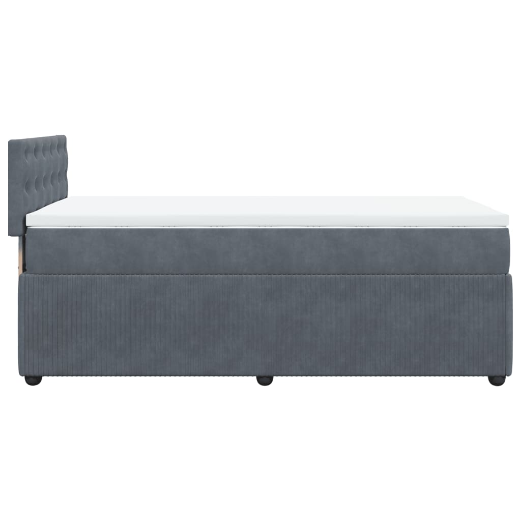 Pat box spring cu saltea, gri închis, 100x200 cm, catifea