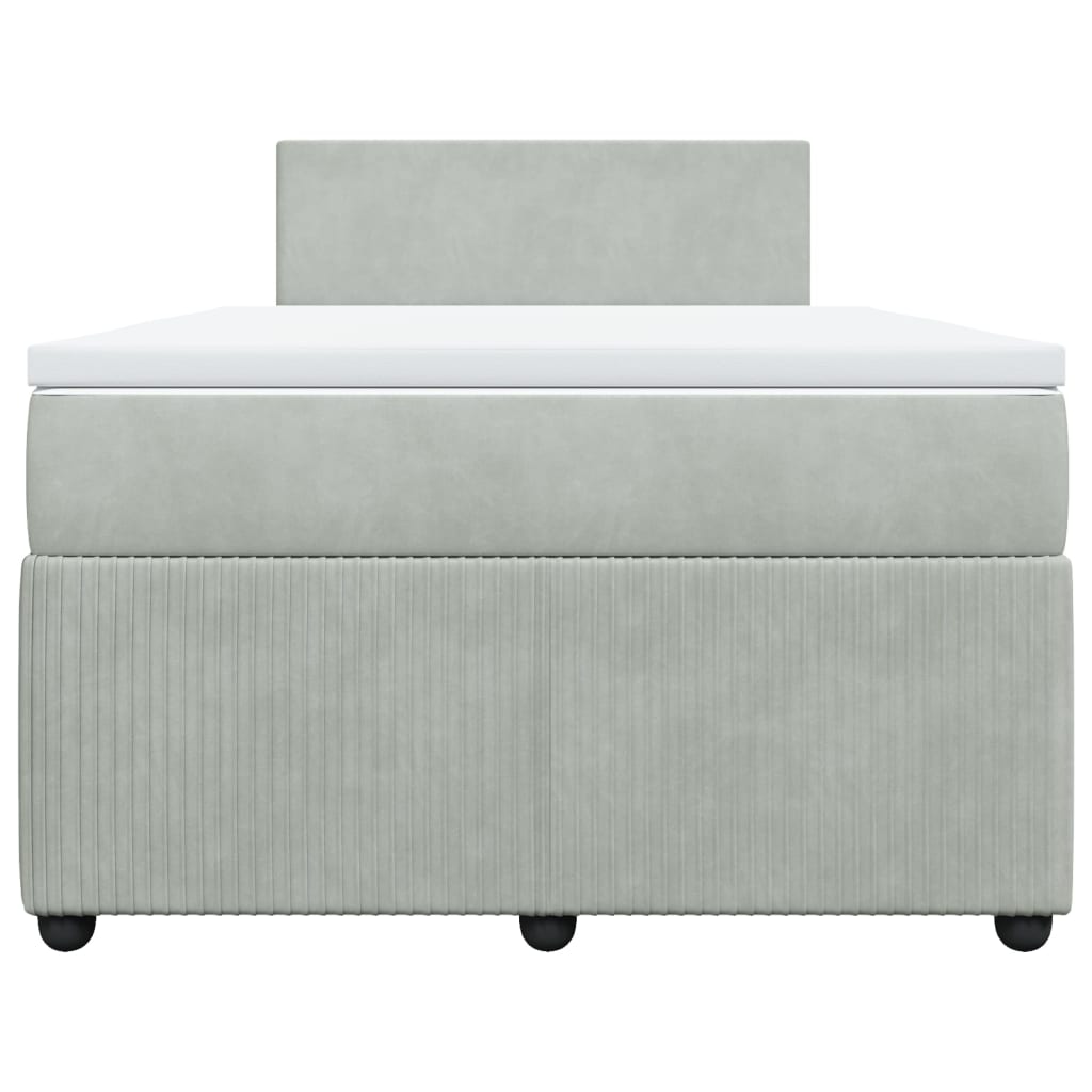 Pat box spring cu saltea, gri deschis, 120x190 cm, catifea