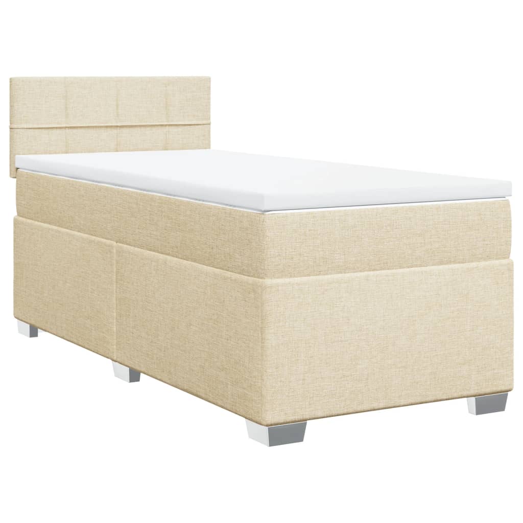 Pat box spring cu saltea, crem, 90x190 cm, textil