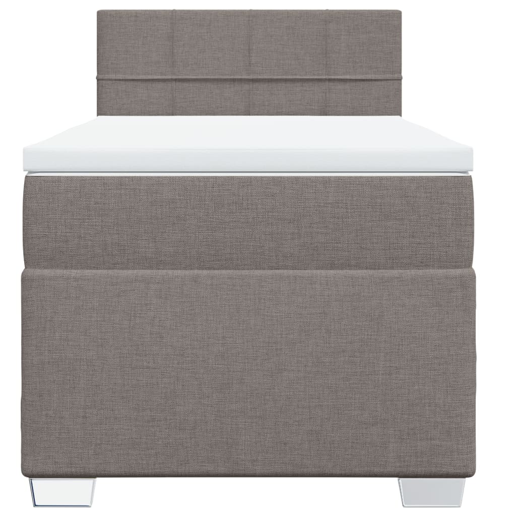 Pat box spring cu saltea, gri taupe, 90x200 cm, textil