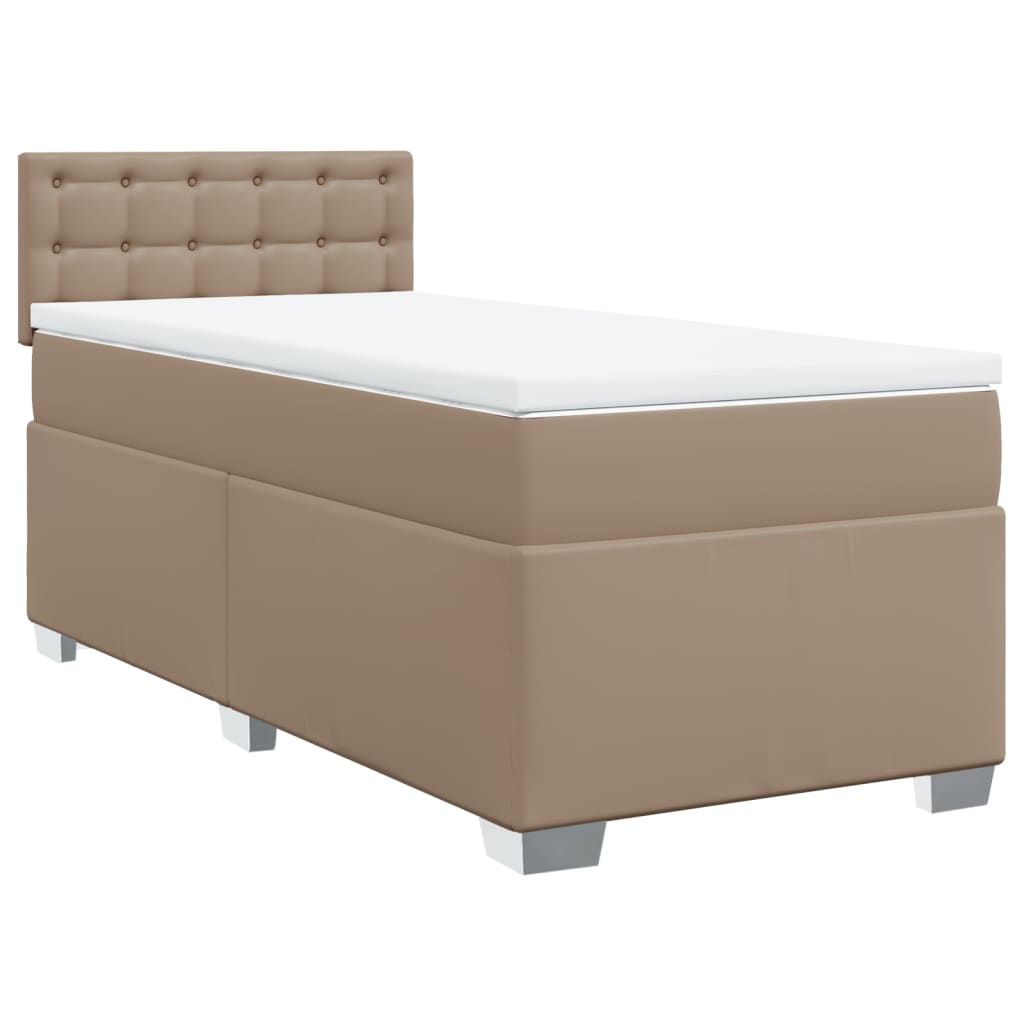 Pat box spring cu saltea, cappuccino, 80x200 cm piele ecologică