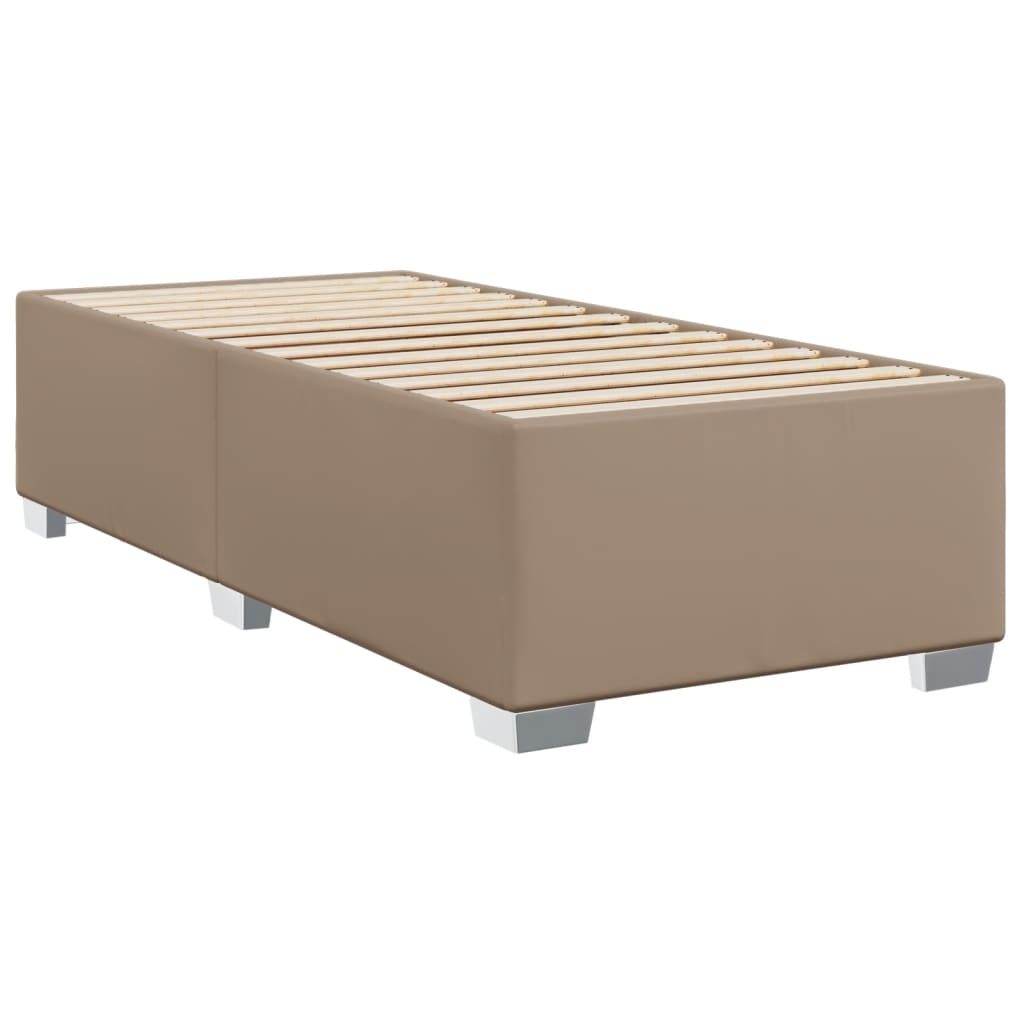 Pat box spring cu saltea, cappuccino, 80x200 cm piele ecologică