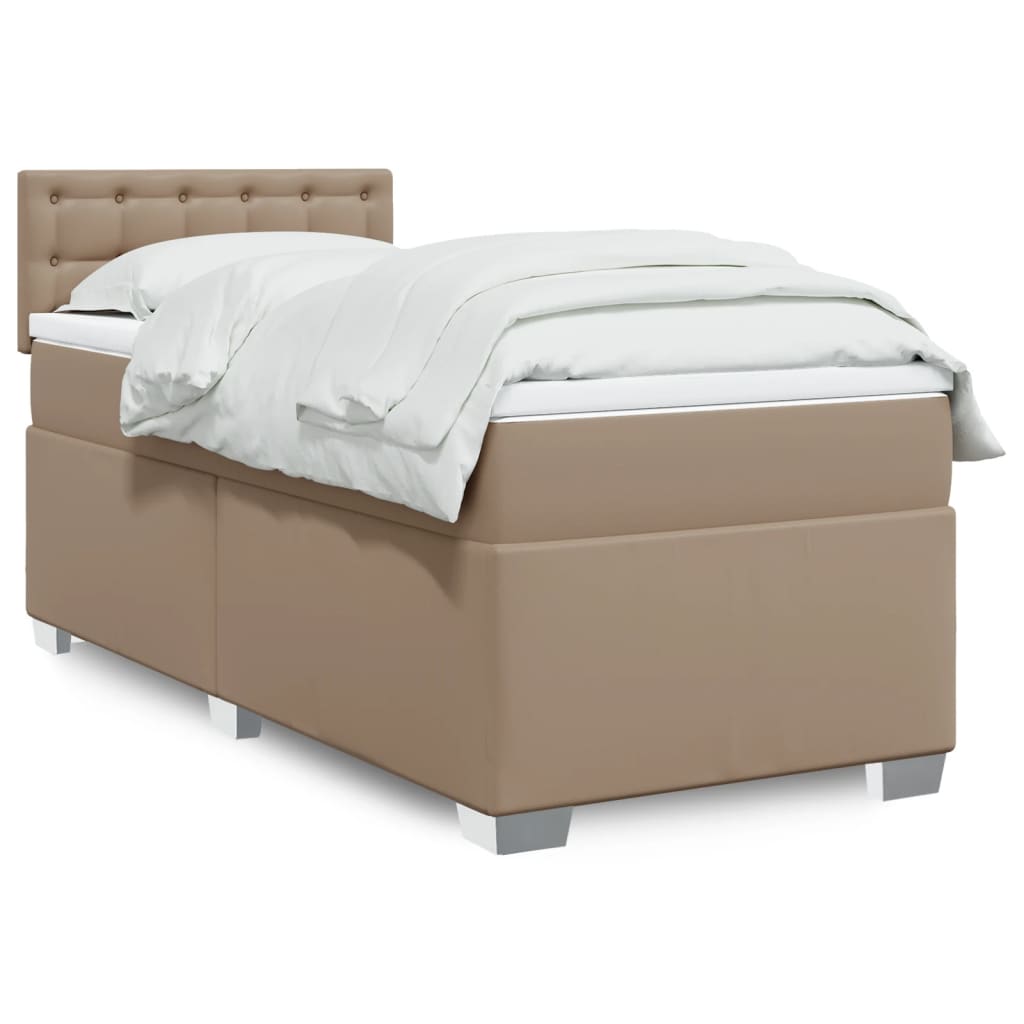 Pat box spring cu saltea, cappuccino, 80x200 cm piele ecologică