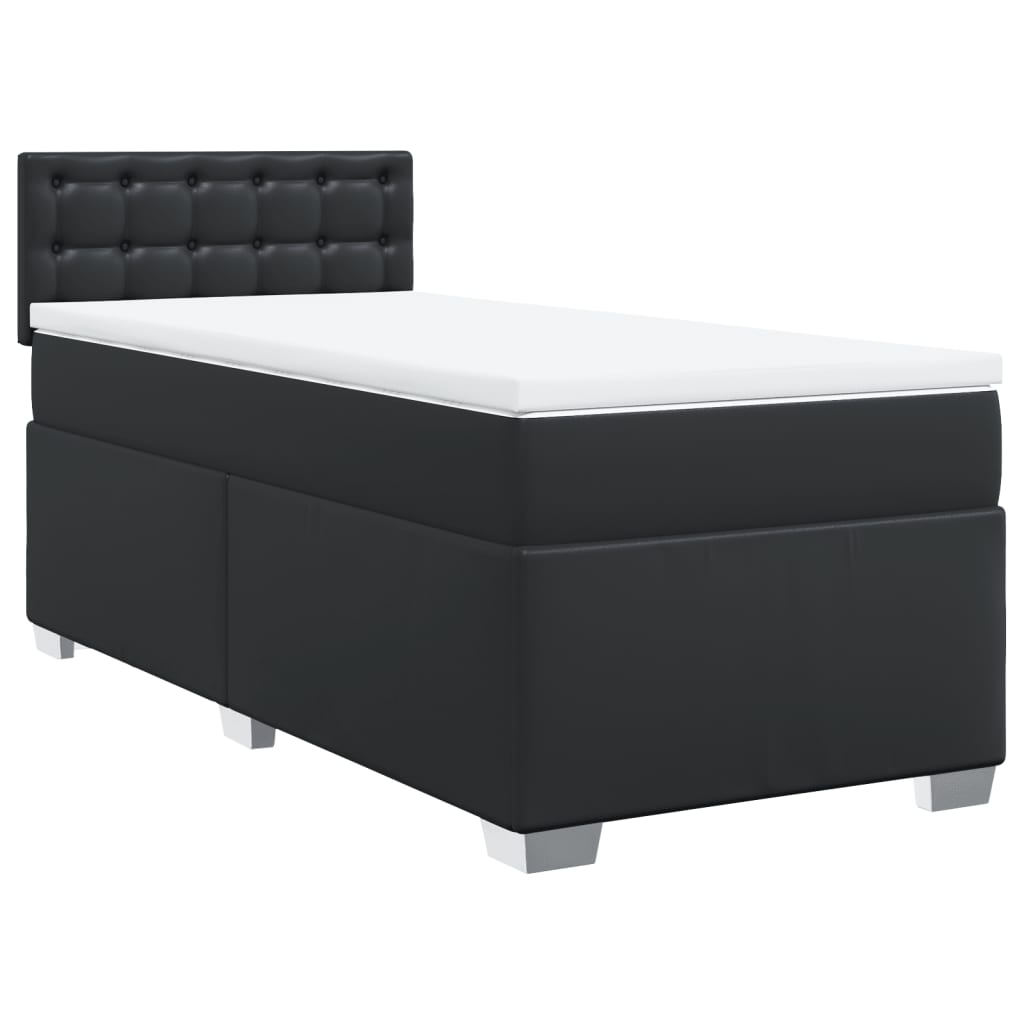 Pat box spring cu saltea, negru, 90x190 cm, piele ecologică