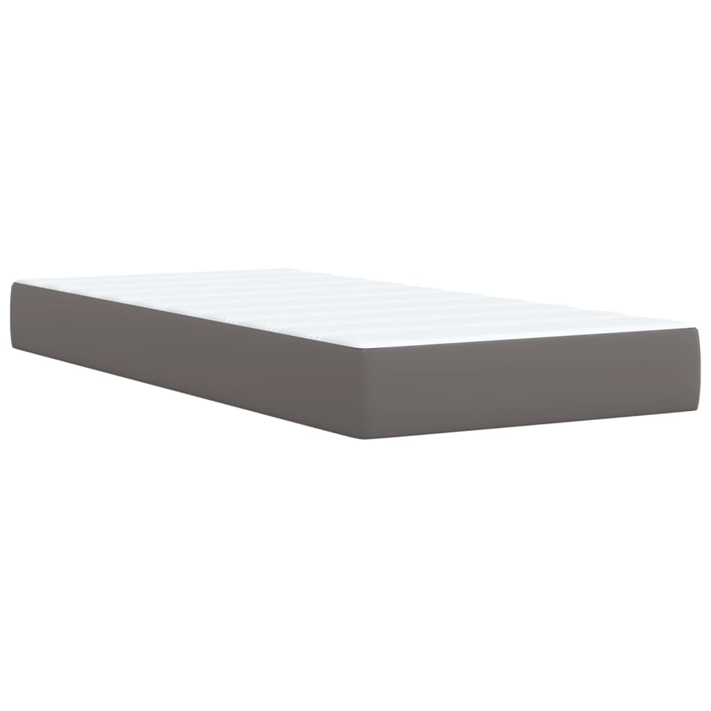 Pat box spring cu saltea, gri, 100x200 cm, piele ecologică