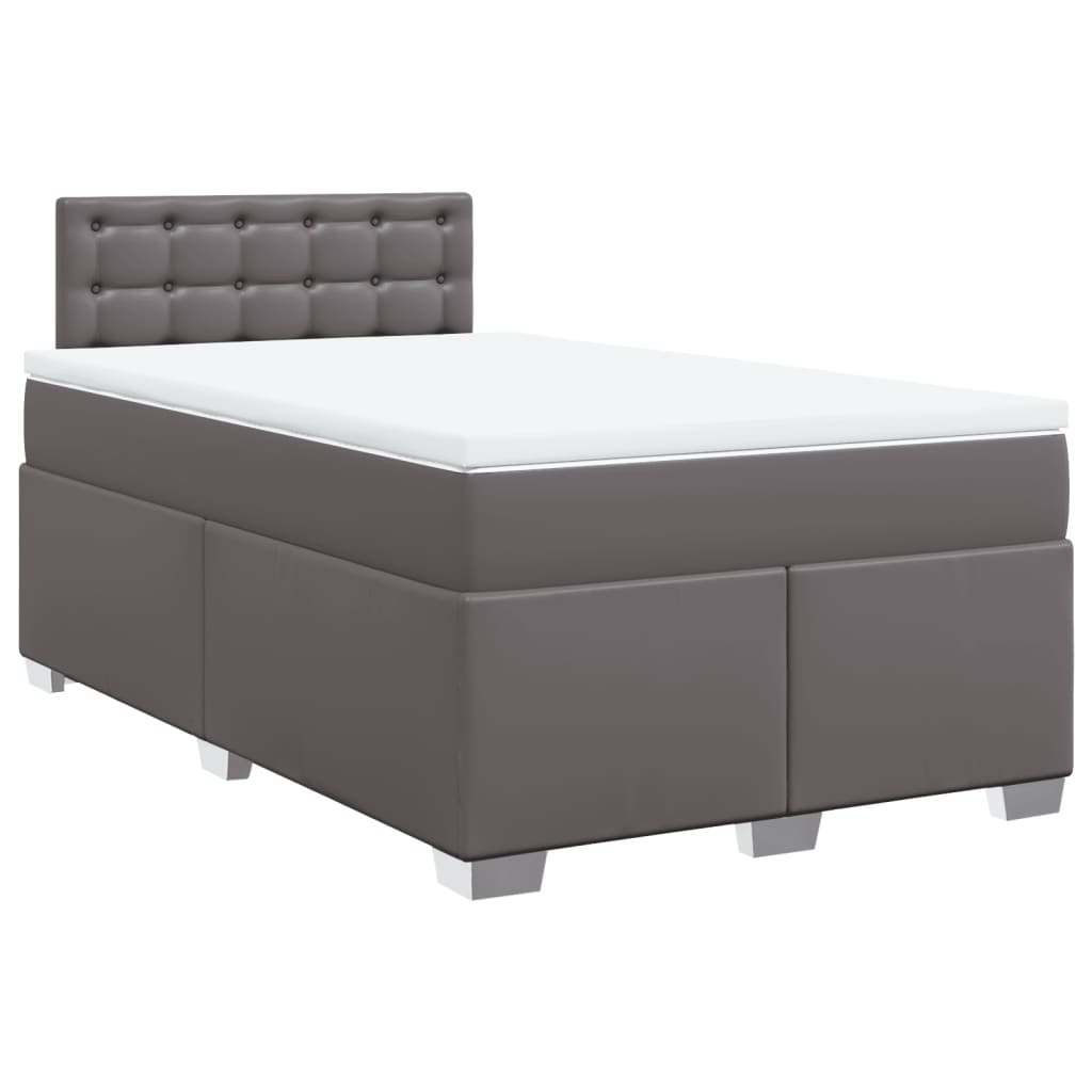 Pat box spring cu saltea, gri, 120x190 cm, piele ecologică