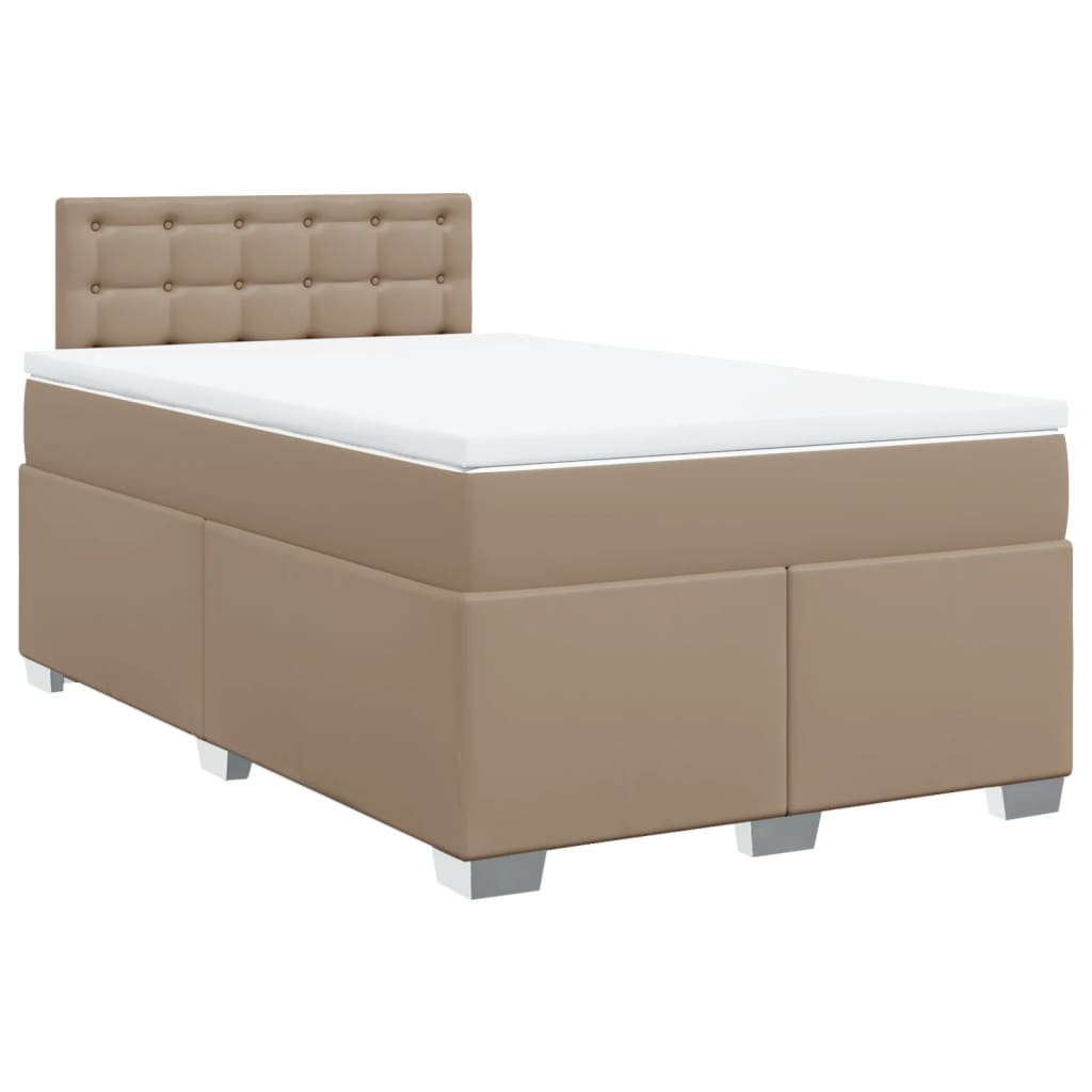 Pat box spring cu saltea, cappuccino, 120x190cm piele ecologică