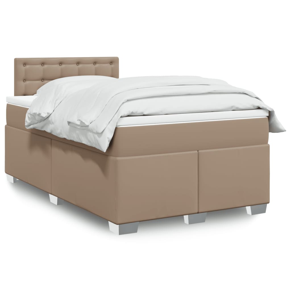 Pat box spring cu saltea, cappuccino, 120x190cm piele ecologică