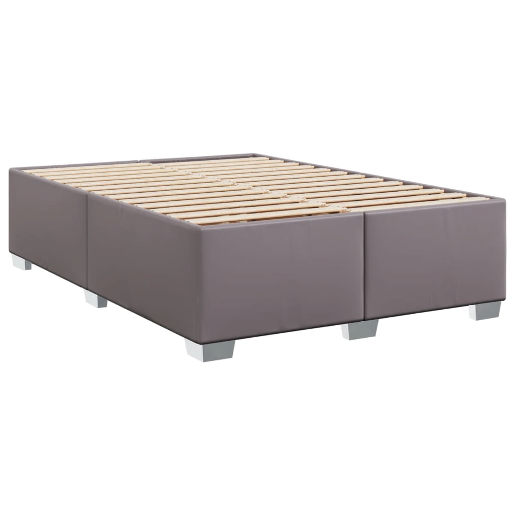 Pat box spring cu saltea, gri, 140x200 cm, piele ecologică