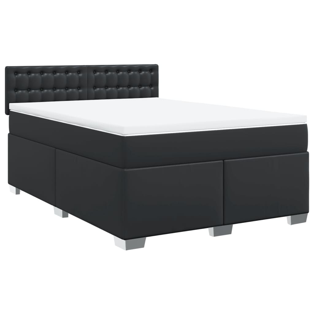 Pat box spring cu saltea, negru, 160x200 cm, piele ecologică