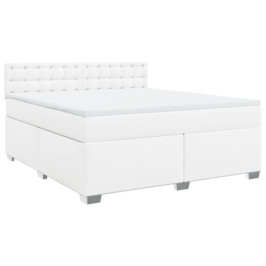 Pat box spring cu saltea, alb, 180x200 cm, piele ecologică