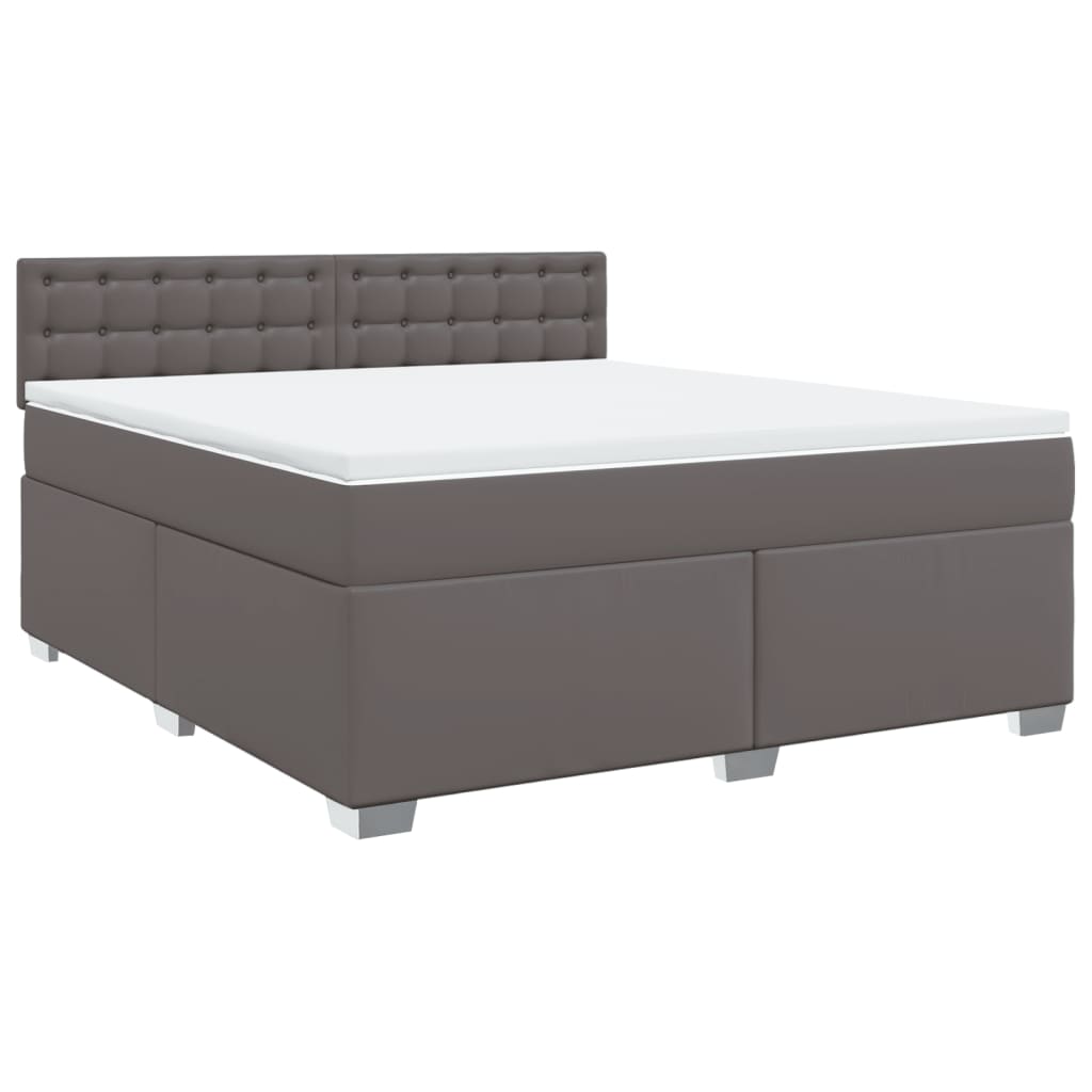 Pat box spring cu saltea, gri, 180x200 cm, piele ecologică