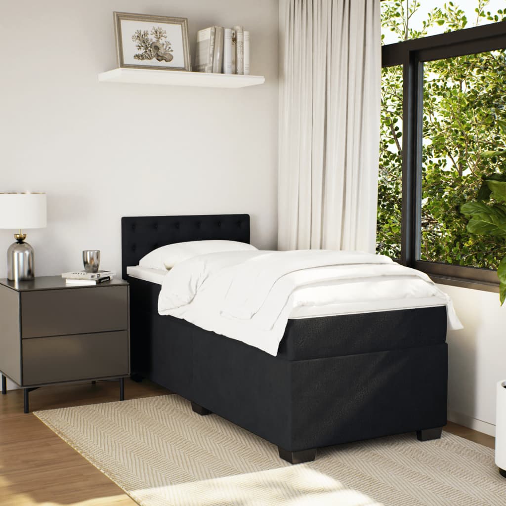 Pat box spring cu saltea, negru, 80x200 cm, catifea