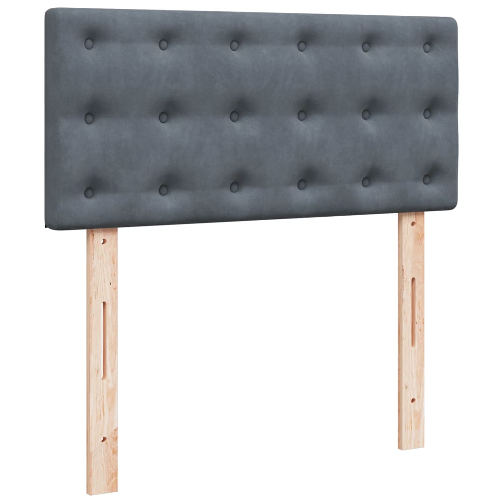 Pat box spring cu saltea, gri închis, 90x190 cm, catifea