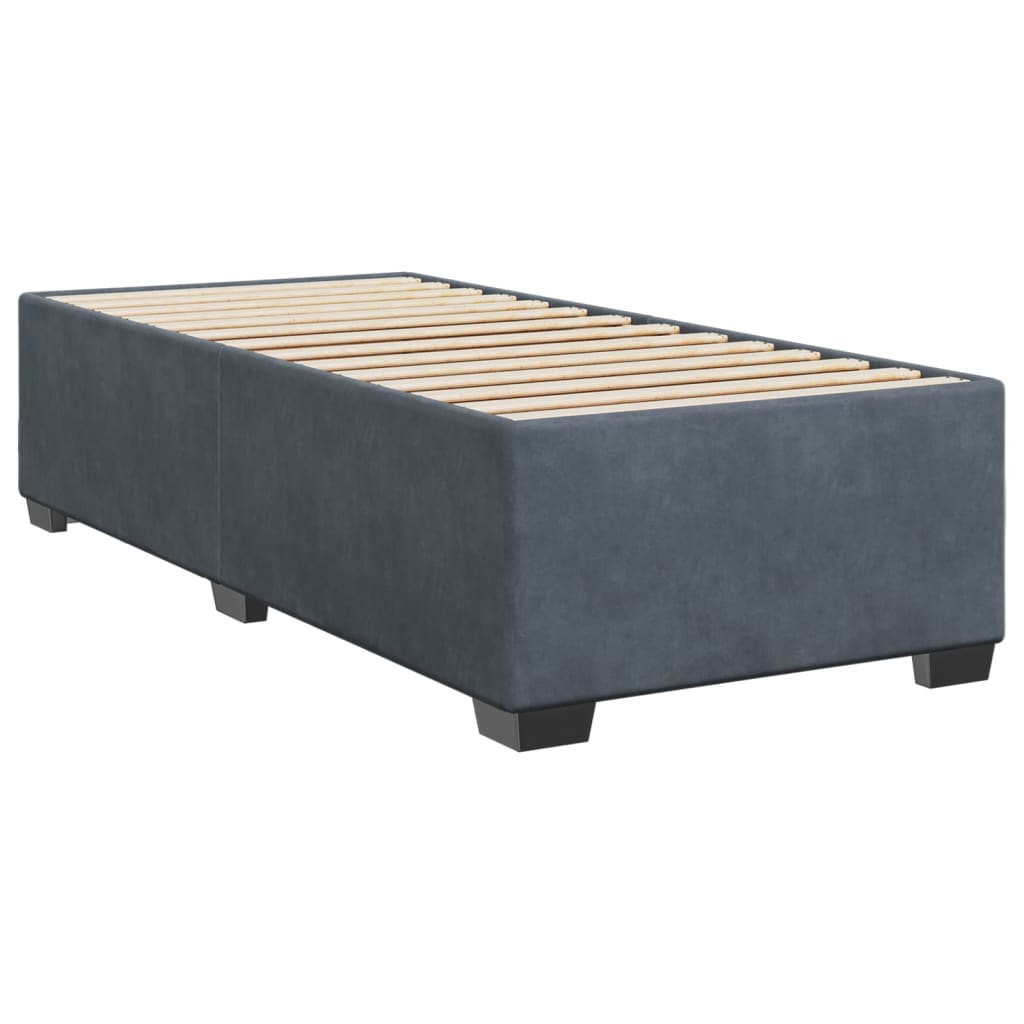 Pat box spring cu saltea, gri închis, 90x190 cm, catifea