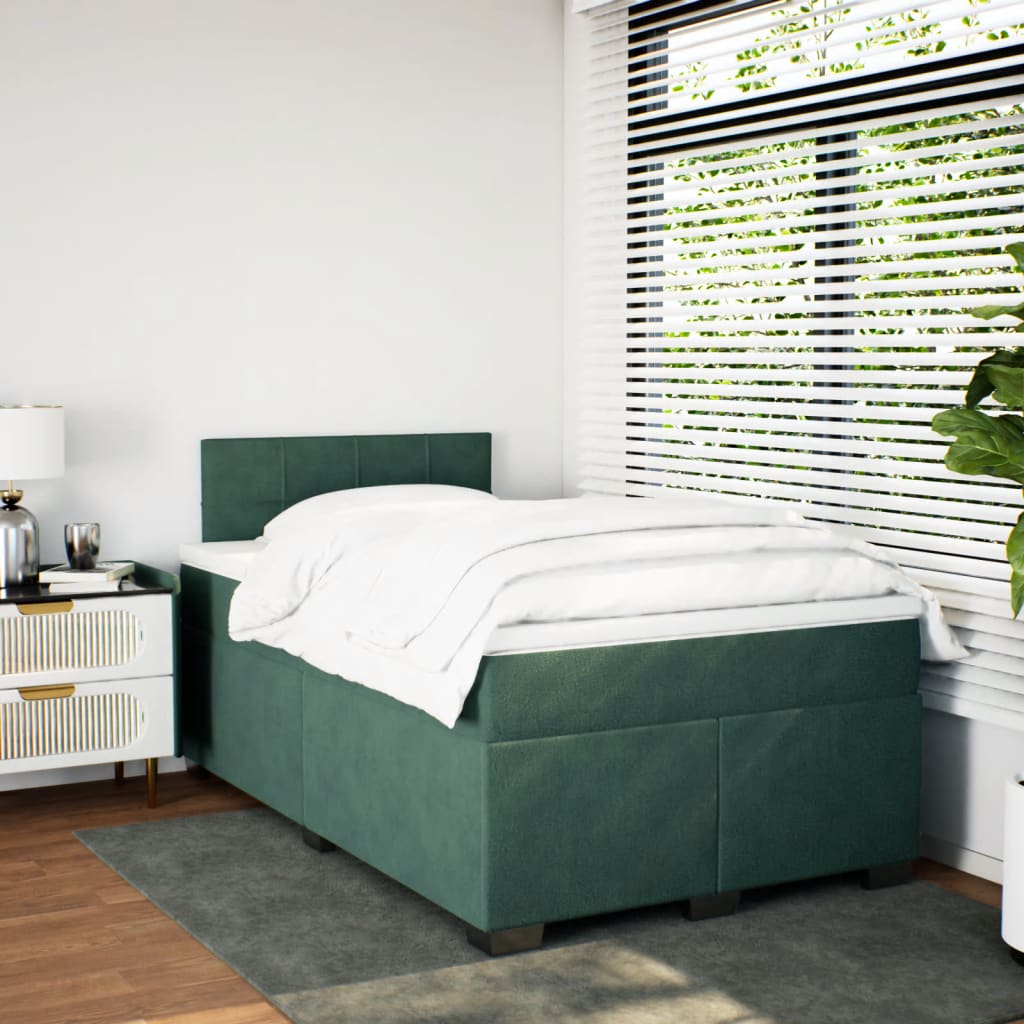 Pat box spring cu saltea, verde închis, 120x190 cm, catifea