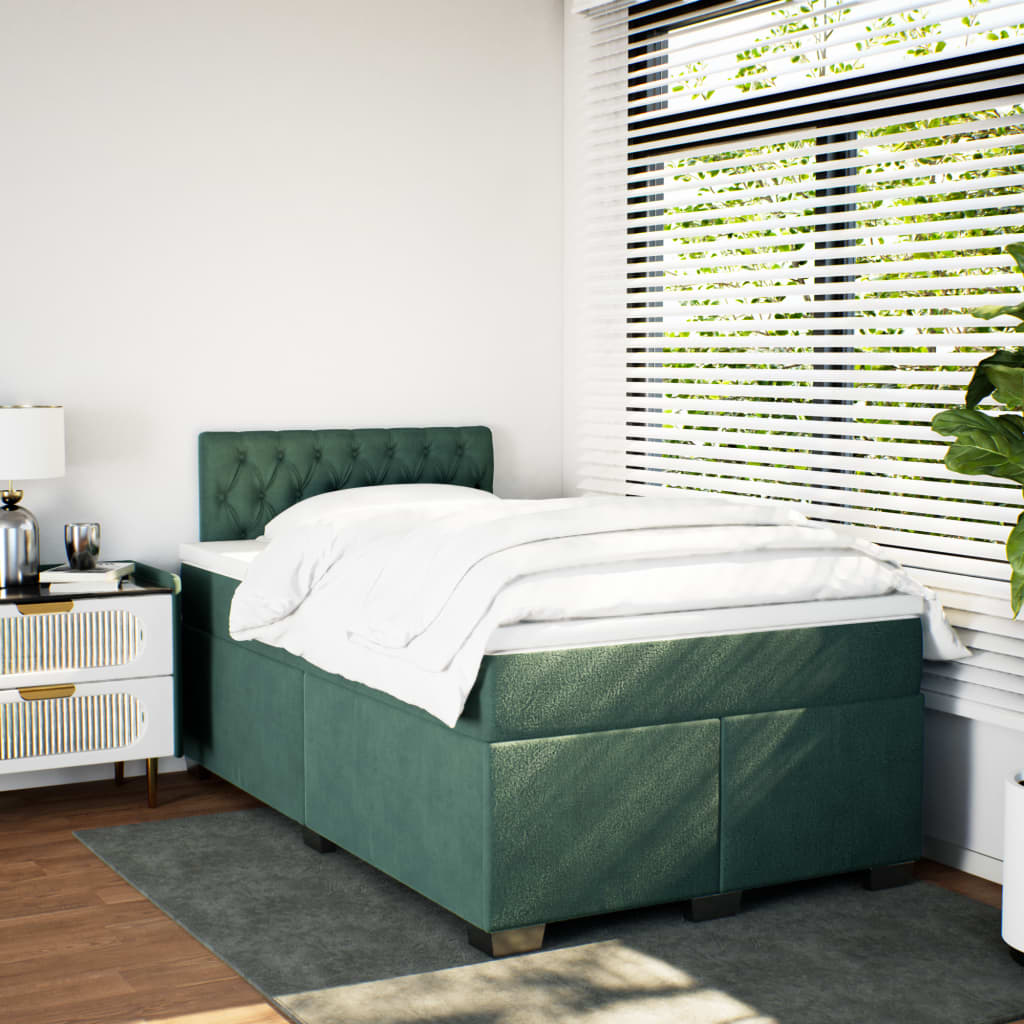 Pat box spring cu saltea, verde închis, 120x190 cm, catifea