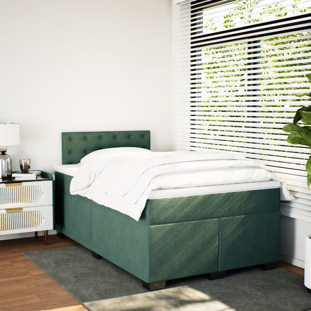 Pat box spring cu saltea, verde închis, 120x190 cm, catifea