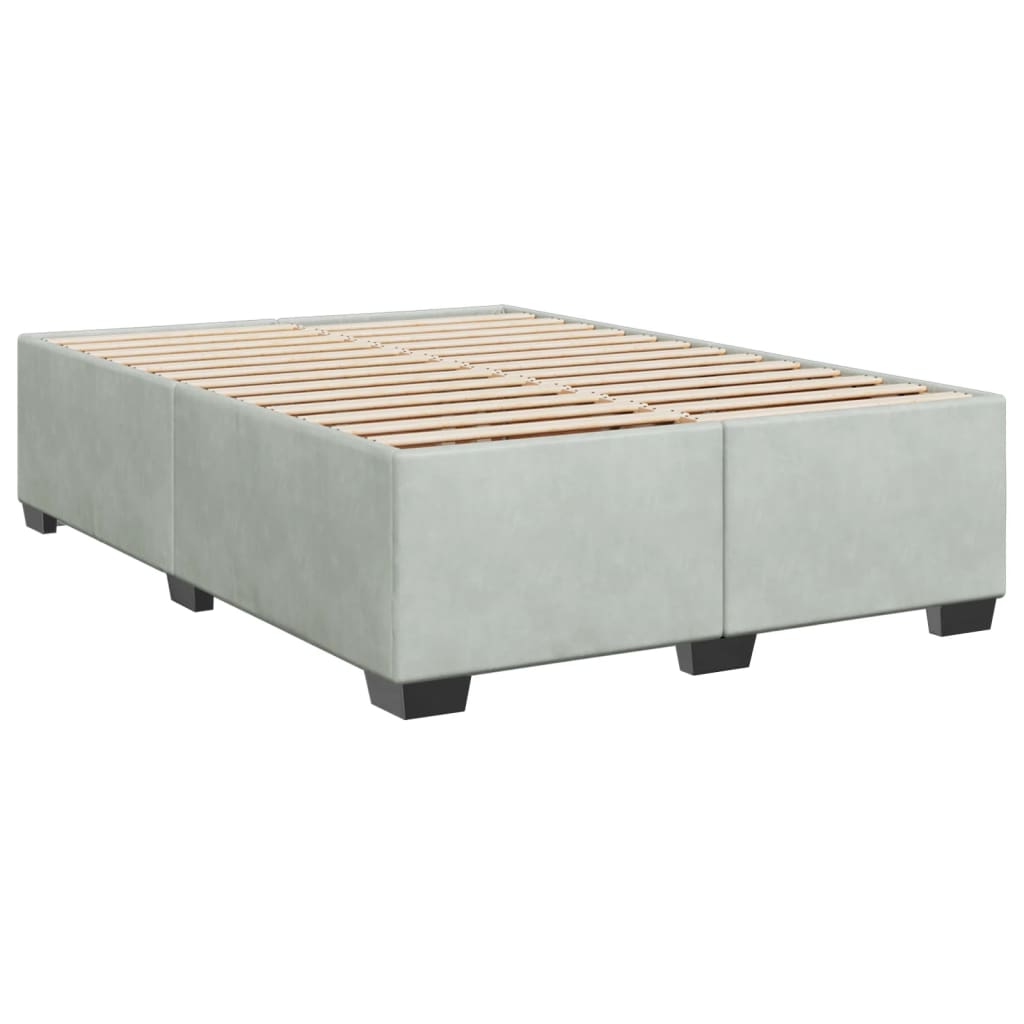 Pat box spring cu saltea, gri deschis, 140x190 cm, catifea