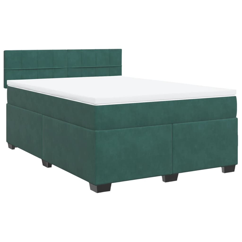 Pat box spring cu saltea, verde închis, 140x190 cm, catifea