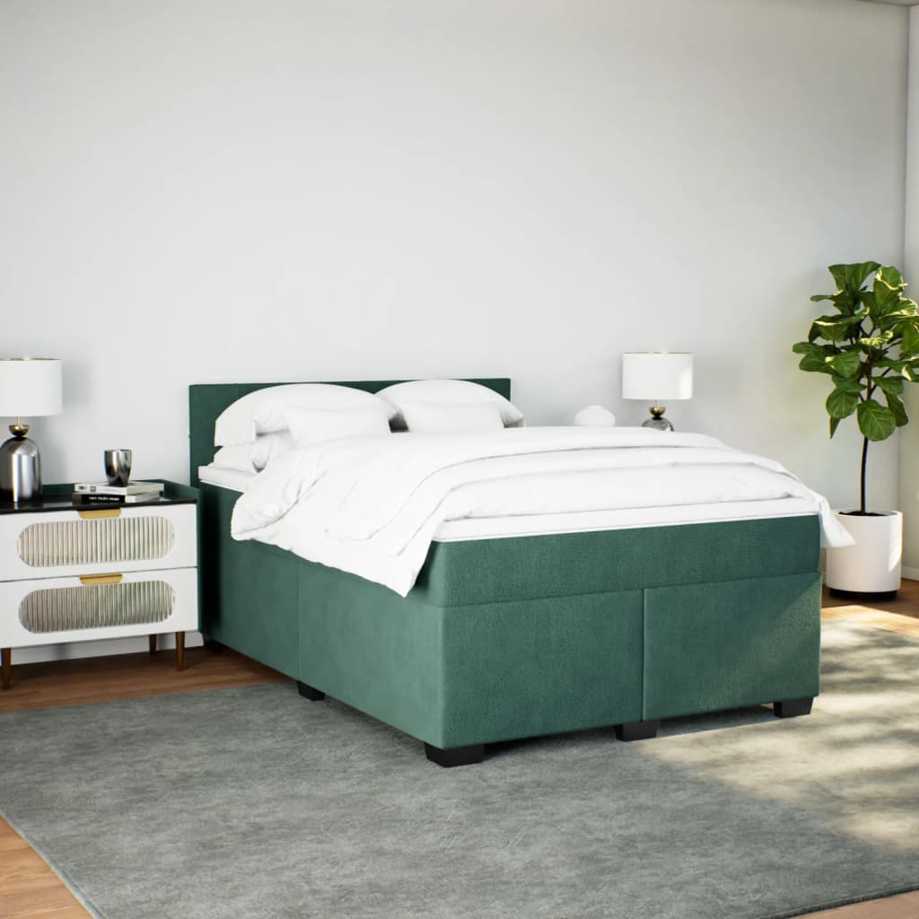 Pat box spring cu saltea, verde închis, 140x190 cm, catifea