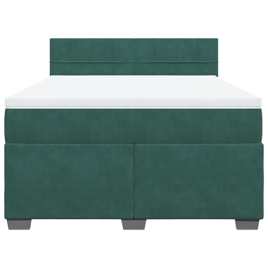 Pat box spring cu saltea, verde închis, 140x190 cm, catifea