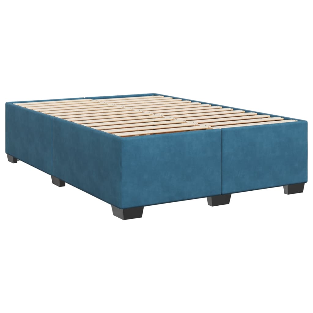 Pat box spring cu saltea, albastru, 140x190 cm, catifea