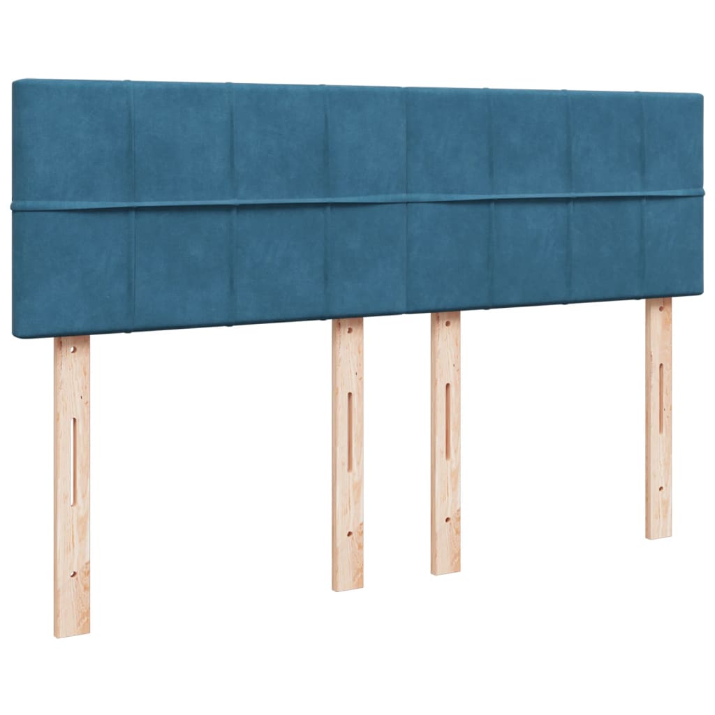 Pat box spring cu saltea, albastru, 140x190 cm, catifea