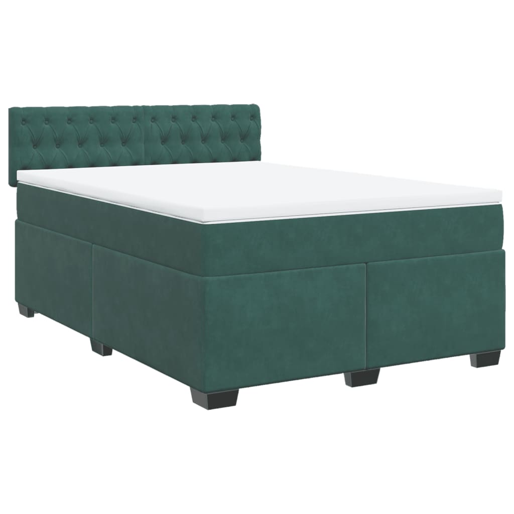 Pat box spring cu saltea, verde închis, 140x190 cm, catifea