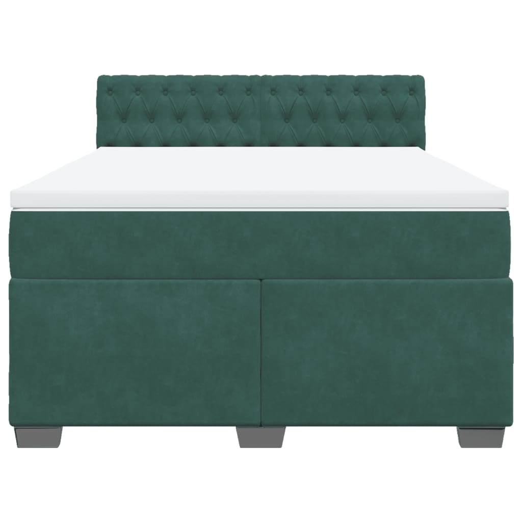 Pat box spring cu saltea, verde închis, 140x190 cm, catifea