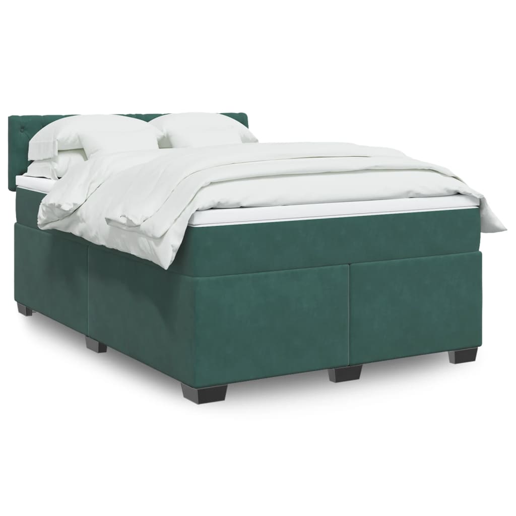 Pat box spring cu saltea, verde închis, 140x190 cm, catifea